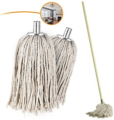 £4.95 • Buy  Set Of Cotton Mop Head & Pole Galvanised Socket Push Fit Refill Floor Cleaning
