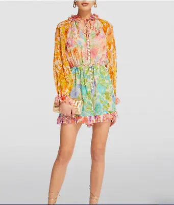 ZIMMERMANN Raie Long Sleeve Silk Playsuit Size OP (AU 6) - BRAND NEW WITH TAGS • $299