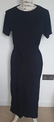 Boohoo Black Ribbed T Shirt Maxi Dress Size 10 Belted Waist BNWT • £6.99