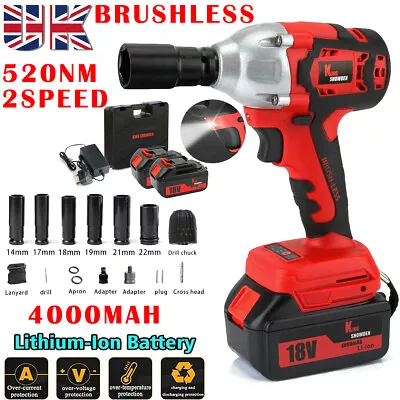£82.90 • Buy 2 Battery Cordless Impact Wrench 1/2  Driver 520Nm Ratchet Rattle Nut Gun & LED