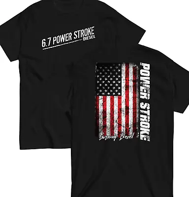 6.7 Power Stroke Shirt Mens Powerstroke Diesel Truck T-Shirt With American Flag • $24.64