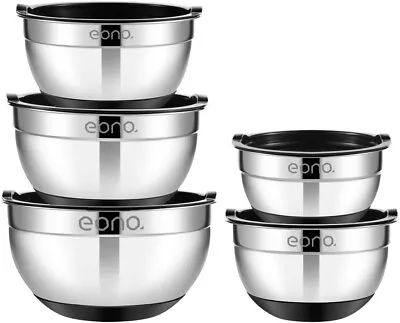 Mixing Bowls For Baking With Lids Set Of 5 Large Stainless Steel Non-Stick Base • £24.99