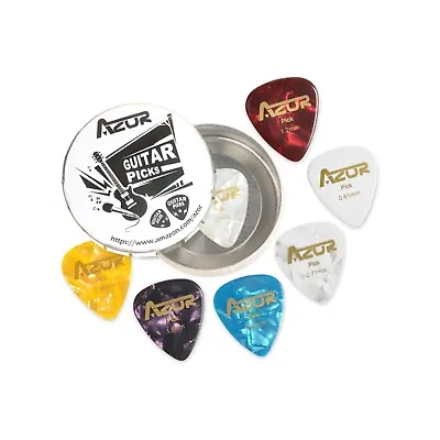 $6.99 • Buy 12pcs Celluloid Acoustic AZOR Guitar Picks Pick Set Bulk + Case Box Tin AU