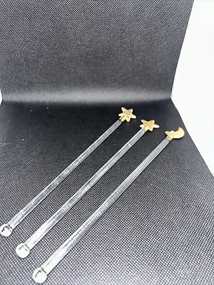 Three Vintage Glass And Brass Drink Stirrers Moon And Stars • $15