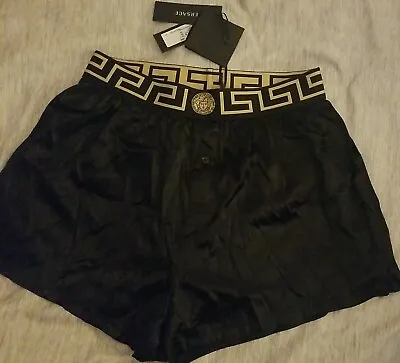 Versace Greca Waistband Silk Shorts Black 2/S NWT AUTHENTIC • $262
