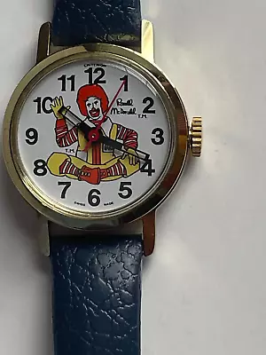 1980 Ronald McDonald Swiss Wrist Watch Stainless Steel & Leather Band * MINT • $45