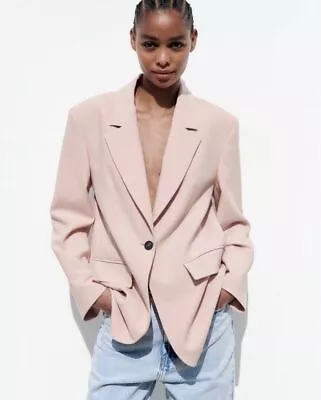 Zara Womens Buttoned Oversized Blazer Pink S New • $44.95