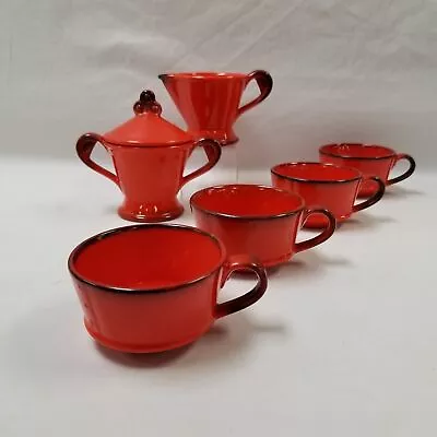 4 Metlox Poppytrail Red Rooster California Pottery Mugs W/ Cream & Sugar Bowl • $12.50
