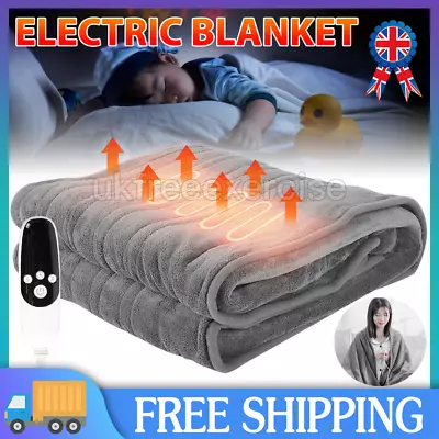 Luxurious Electric Heated Throw Soft Fleece Grey Over Blanket Double Single • £29.69
