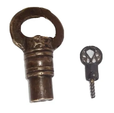 An Unique Old Solid Brass Small Miniature KEY SHAPE Screw Key Padlock Lock • $120