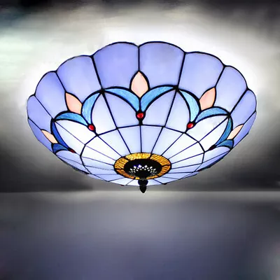 Handcrafted Moroccan Blue Stained Glass Flush Mount Ceiling Light Fixture Lamp • $79.90