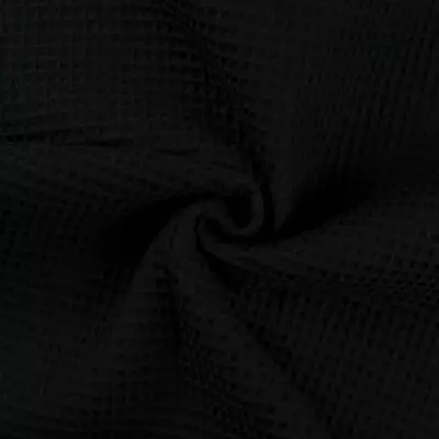 100% Cotton WAFFLE Honeycomb Pique Fabric Material BLACK • £1.99