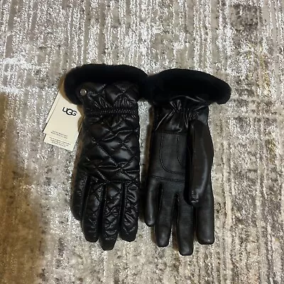 UGG Quilted Gloves Womens Leather Palm NWT Touch Screen Comp. Water Re Size L/XL • $44.99