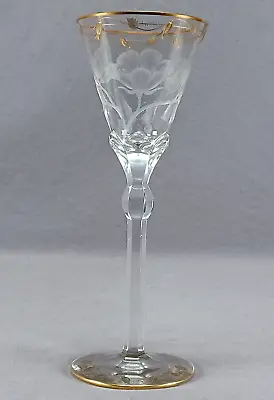 Moser Paula Pattern Intaglio Engraved Floral & Gold 8 1/2 Inch Wine Glass • $295