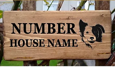 Personalised Border Collie Dog Door Gate House Wooden Sign Name Number Plaque • £24.99