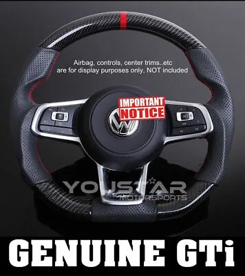 REAL CARBON Nappa Leather Steering Wheel Red Line For VW Golf MK7 GTi Polo Jetta • $499