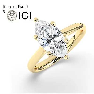 Marquise Solitaire Hidden Halo Yellow Gold Engagement Ring2.50 CtLab-grown IGI • $2023.50