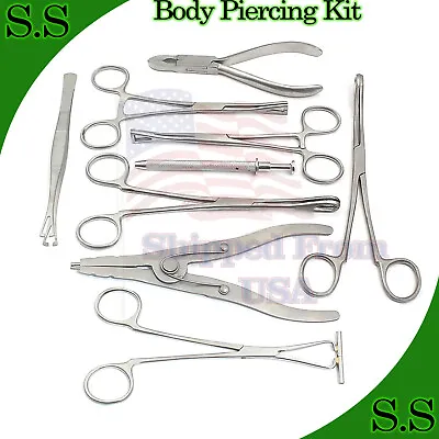 $19.93 • Buy 9 Body Piercing Instruments Kit Tools Penington Forceps,DS-740