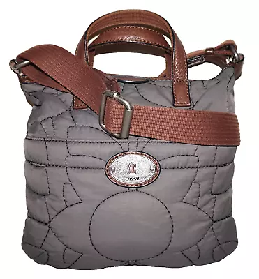 FOSSIL #ZB5130 Gray Quilted Nylon & Brown Leather Crossbody Shoulder Bag • $29.99