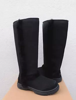 Ugg Black Sunburst Extra Tall Suede/ Sheepskin Boots Women Us 8/ Eur 39 ~new • $239.95