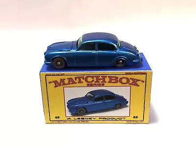 Vintage Lesney Matchbox 65b Jaguar Metallic Blue Silver Wheels Restored • $44.99