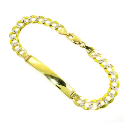Cuban Men's Bracelet 14k Gold Yellow With White Pave Curb ID 10mm-8.5  • $1407.60