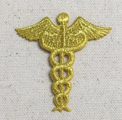 Gold Caduceus - Medical - Nursing - Iron On Applique - Embroidered Patch • $3.99