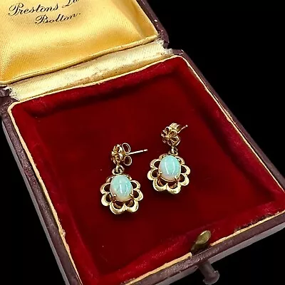 Antique Vintage Deco Retro 14k Yellow Gold Australian Fire Opal Earrings 2.8g • $91