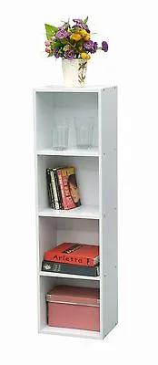 White Wooden 4 Tier Storage Bookcase Shelving Display Shelf Storage Tall Unit • £24.99