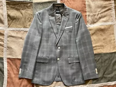 Hugo Boss Grey Basketweave Check Plaid Hutson Blazer Sport Coat 38 R Men NEW • $99.91