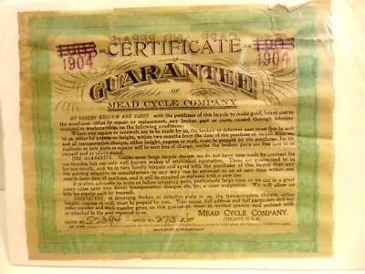 Vintage 1904 Mead Cycle Co. Bicycle Guarantee • $19.99