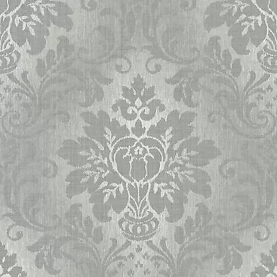 Grandeco Wallpaper - Luxury Royal Damask - Fabric - Grey Silver Glitter - A10904 • £15.59