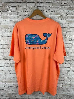 NEW Vineyard Vines Men's 2XL Orange Floral Whale Logo Pocket T-Shirt • $34.97