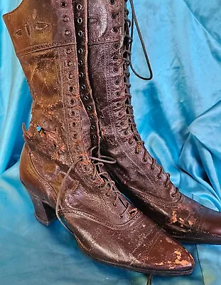 Vintage Antique Ladies Victorian 1880s Leather Granny Boots With Heels • $45.75