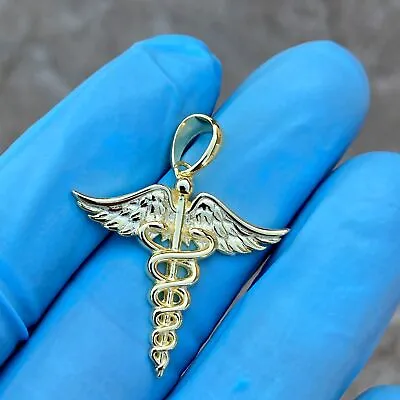 14k Gold Plated On 925 Silver Caduceus Pendant RN Nurse Doctor Medical Symbol  • $24.95