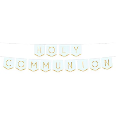 Holy Communion Banner Bunting Blue & Gold Garland Party Decoration 250cm Long • £3.50