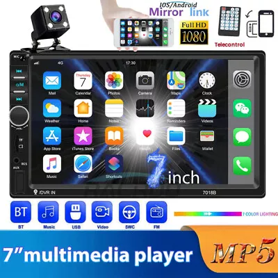 7 Double 2DIN Car Radio Stereo Touch Screen Mirror Link BT USB TF MP5 + Camera • $29.99