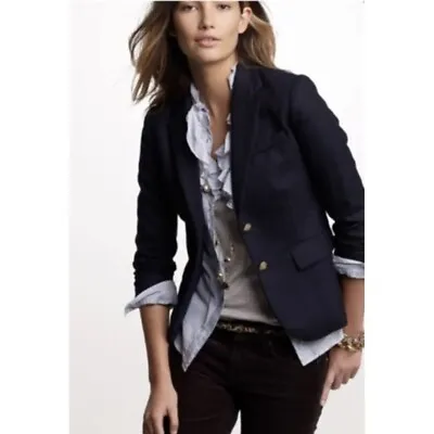 J Crew Pinstripe Wool Blazer Navy Blue Womens Jacket Two Button Ss 2 Style 24954 • $39.99