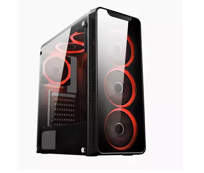 PC Gaming Case Mid Tower 6 X Halo Red Ring Fans Front IO USB 3 • £64.99