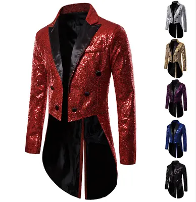 New Men Sequin Tail Jacket Coat Prom Party Stage Tail Coat Jacket  • $46.99