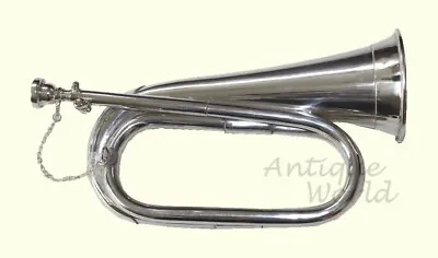 New Royal NICKEL  Bugle Vintage Musical  Military Trumpet • $95.94