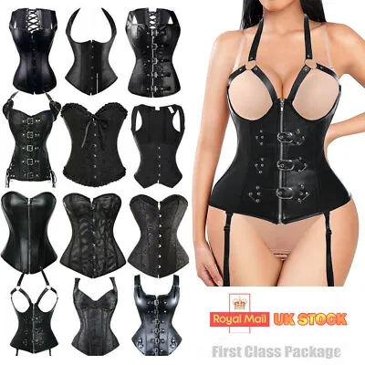 £25.99 • Buy Women Gothic Black Boned Waist Trainer Corset Top Overbust Bustier Body Shapers