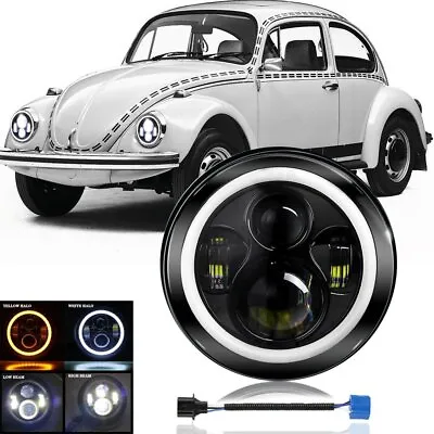 7  Inch Round LED Headlight Hi/Lo Beam Halo Angel Eyes For VW Beetle 1967-1979 • $30.99