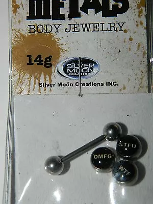 NWT MORBID METALS 2-pack 14G WTF OMG Barbell BODY JEWELRY* New • $8.99