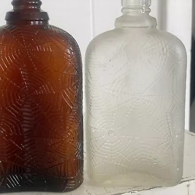 Lot Of 2-  Rare Vintage Clear/brown Spider Web Whiskey Liquor Flask Embossed • $32