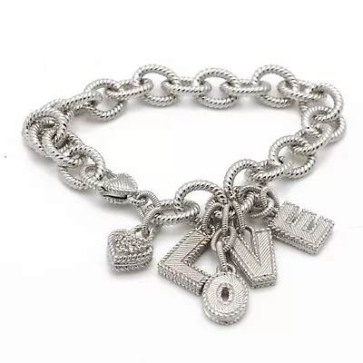 Judith Ripka Sterling Silver CZ Love Charm Heart Link Bracelet #S982-6 • $21.50
