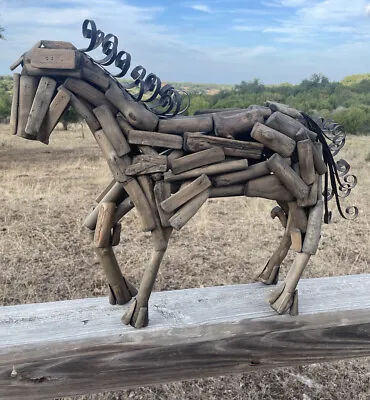 Vtg Horse Sculpture Reclaimed Driftwood Metal Curled Main & Tail 6 Lbs Large • $85