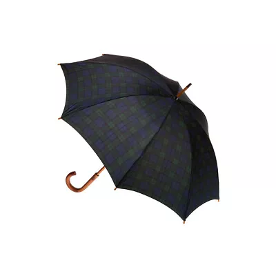 Clifton Womens Walking 103cm Wood Handle Windproof Umbrella Black Watch Tartan • $37