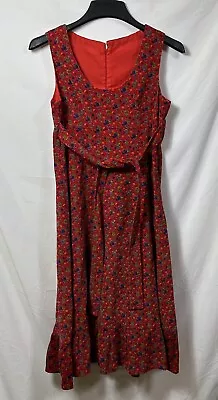 Vintage Red Floral Print 70's Corduroy Jumper Dress Retro 1970's Classic Hippie • $5.99