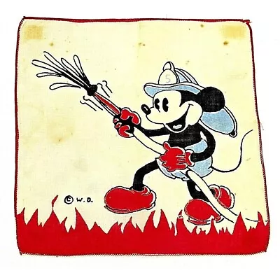 Vintage Mickey Mouse Red Firefighter Handkerchief Original Walt Disney 8  X 8  • $47.59